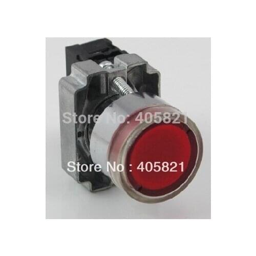 Momentary Red Flat Pushbutton With Pilot lamp AC/DC 24V 1N/O 22MM Spring Return
