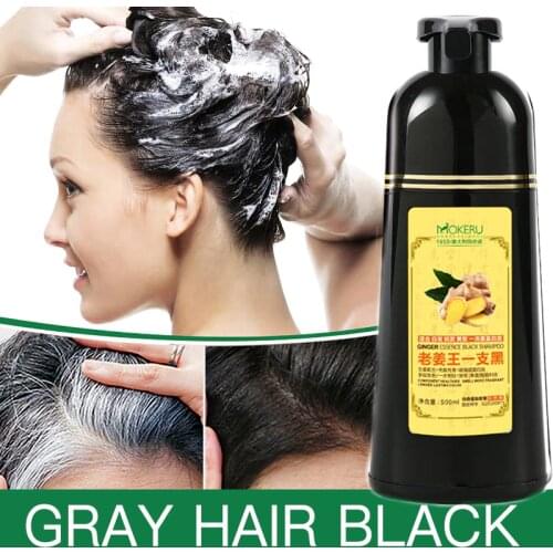 Mokeru 500ml Natural 5 Minutes Fast Dying Black Long Lasting Permanent Ginger Black Hair Dye Shampoo For Coloring Gray Hair