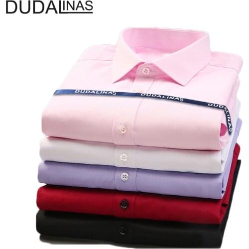 Dudalinas 2020 Brand Men Shirt Male Dress Shirts Mens Fashion Casual Long Sleeve Business Formal Shirt Camisa Social Masculina