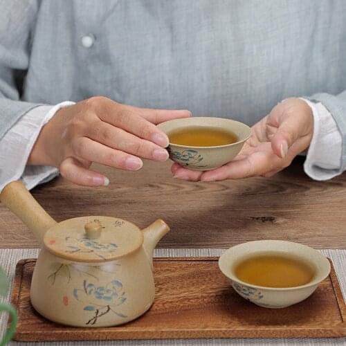 Japanese Hand-painted Stoneware Tea Set 1 Tea Pot + 2 Cups Set Portable Travel Kung Fu Ceramic Household Tea Cup Kettle Gift