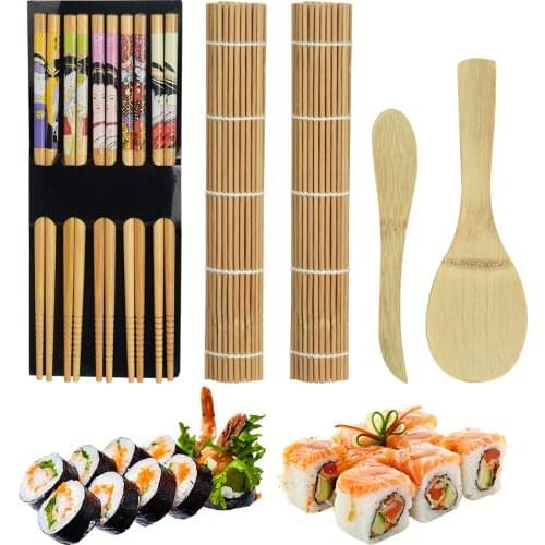Sushi Making Kits Bamboo Cake Roll Curtain Rice Ball Mat Maker Cooking Tool Beginner Chopsticks Sushi Tools blade kitchen gadget