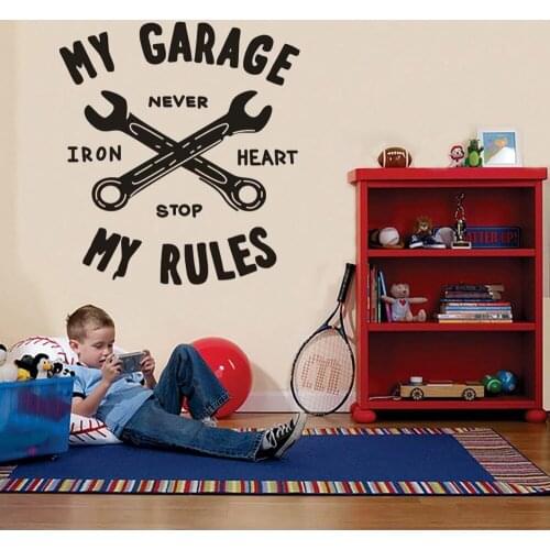 My Garage My Rules Quote Wall Sticker Auto Car Repair Sign Wall Vinyl Decals Boys Kids Children Room Decoration Vinyl Art C3013