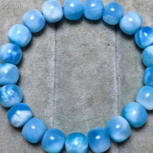 Genuine Natural Blue Larimar Gemstone 8.2x9.5x9.7mm Barrel Beads Bracelet Bangle Water Pattern Larimar Women Men AAAAAA