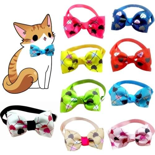 New Fashion Plaid Heart Dog Bow Ties Adjustable Pet Collar Colorful Puppy Neck Strap Cute Printed Cat Collars Dog Accessories