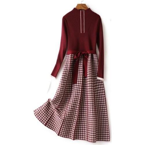 NEW Autumn Winter Knit Sweater Pleated Dress Women Casual Half Turtleneck Slim Pull Sweater Dresses Elegant Office Lady Dress