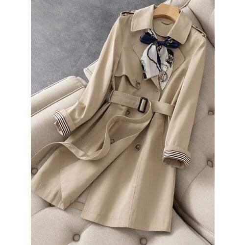 2021 Spring and Autumn New Style, Retro British Style, Slim and Drooping, Medium Length Coat, Windbreaker Girl