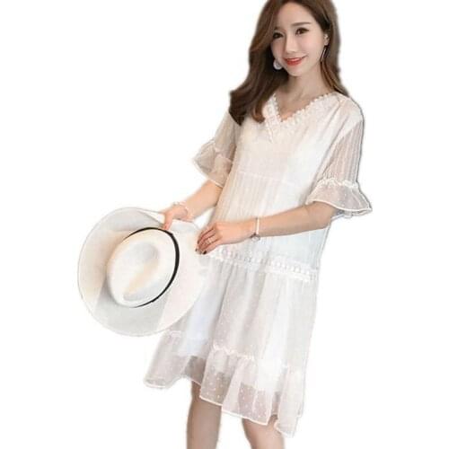 Maternity Clothes 2019 White Black V Neck Patchwork Maternity Dresses Lace Casual Loose Pregnancy Dress for Pregnant Women Dress