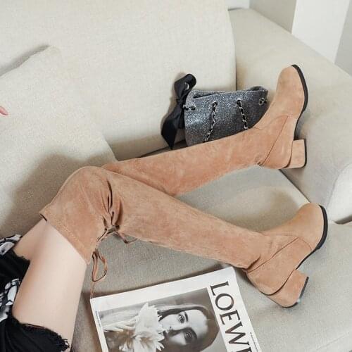 2020 Autumn Winter Sexy Elastic Slim Fit Over The Knee Boots Women med heel thigh ladies High heel Thigh High botas Shoes p207