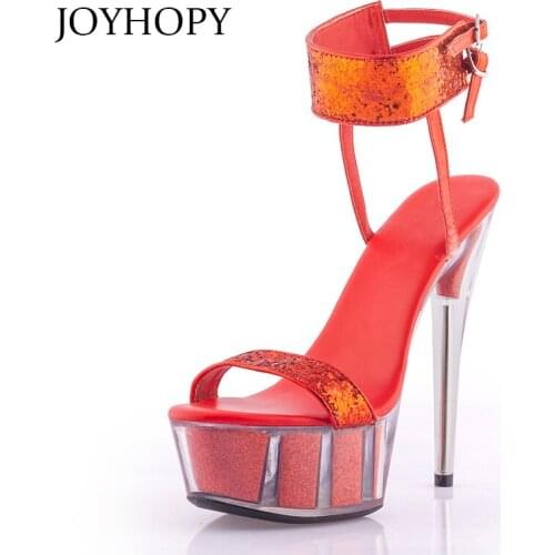 Sexy High Heel Platform Wedding Shoes 2018 New Summer 15cm Heel Ankle Wrap Crystal Shoes Sequined Cloth Gladiator Sandals WS1738