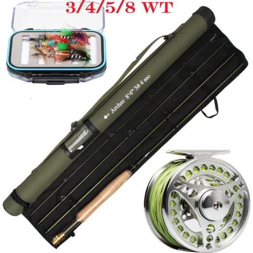 Fly fishing Rod Set 3/4/5/8WT 4 Section 36T Carbon Fiber/Graphite IM10 Fly Rod Combo & Larger Arbor Reel & Fly Fishing Flies