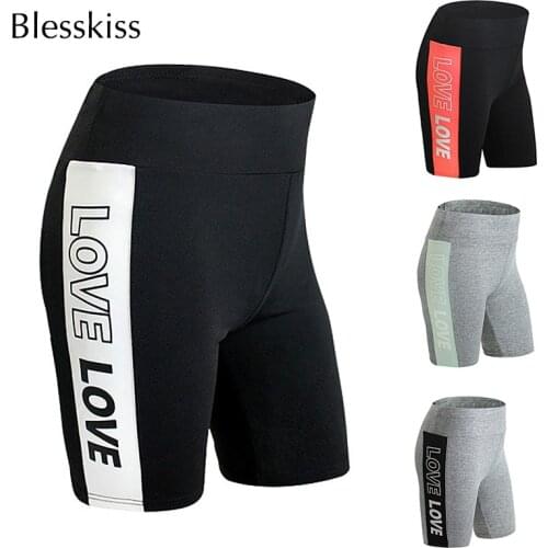 BLESSKISS Printed Letter Love Yoga Shorts Fitness Women High Waist Sport Wear Gym Shorts For Ladies Tummy Control Short Leggings