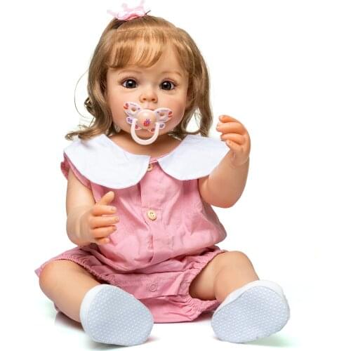 NPK 55CM Sue-Sue FUll body Silicone Reborn Toddler Girl Princess Hand-detailed Paiting Rooted Hair waterproof Toy for Girls