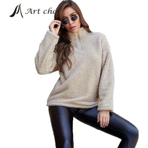 Sweatshirts Women Faux Fur Plush Fleece Pullover Korean Solid Warm Tops Long Sleeve Fashion Tracksuit Female Ladies Sweatshirts