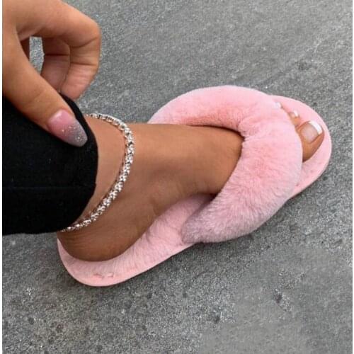 Winter Home Faux Fur Warm Slippers Fashion Fur Flip Flops Slip on Flats Female Women Shoes Plus Size 36-41 Dropshipping Whosale