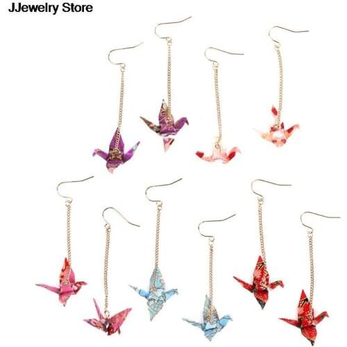 1 Pair Of Earrings Origami blings Bird Cranes Paper Earrings Red Romantic Crane Pendant Trendy Jewelry For Women Accessories HOT