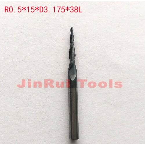 1pc R0.5*15*D3.175*38L 1/8"shank HRC55 solid carbide Tapered Ball Nose End Mills milling cutter wood Engraving tools knife