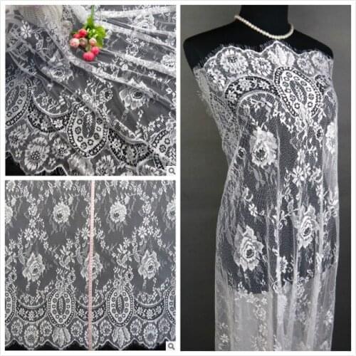 3M/ lot Eyelash Lace Fabric 150cm DIY Decorative High Quality Soft Off White Nylon Eyelash Lace Trim Wedding Dress Fabric