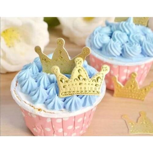 50pcs Birthday Prince Party Decorations Gold Crown Cupcake Toppers Picks,Boys Baby Shower Party Cake Accessory