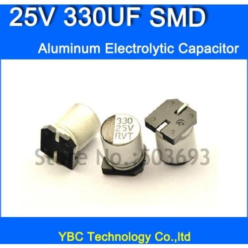 Free Shipping 100pcs/lot 25V 330UF SMD Aluminum Electrolytic Capacitor 8*10.2MM