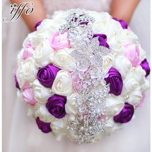Free shipping Bride holding flowers, New arrival Romantic Wedding Colorful Rose Bride 's Bouquet,purple pink bridal bouquets