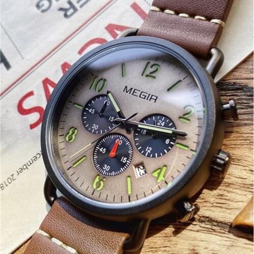 MEGIR 2020 New Watch Men Fashion Sport Quartz Clock Mens Watches Brand Luxury Leather Business Waterproof Watch Relogio Masculin