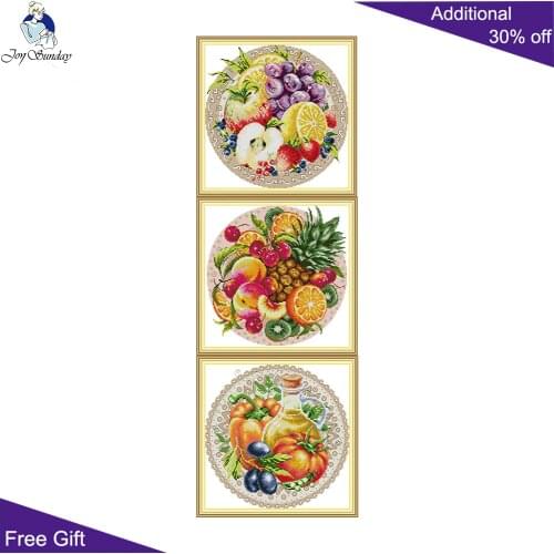 Joy Sunday Fruit Disc Apple Peach Tomato Home Decoration J497 J498 J499 14CT 11CT Counted Stamped Fruit Cross Stitch kit