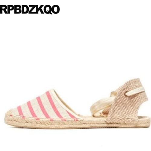 Ankle strap hemp cloth women canvas espadrilles fisherman striped lace large size slingback up high quality luxury shoes rope