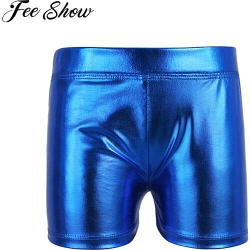 FEESHOW Girls Shiny Patent Leather Shorts Bottoms Rose Ballet Leotard Performance Stage Clothes for Kids Sports Gymnastic Pants