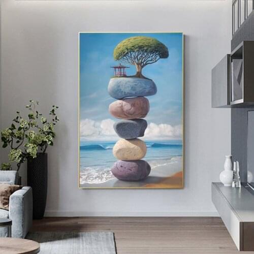 Creative Seaside Landscape Canvas Painting Colorful Stone Posters and Prints Wall Pictures Nordic Living Room Home Decoration