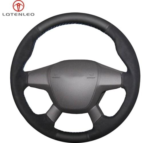 LQTENLEO Black Genuine Leather Suede Car Steering Wheel Cover For Ford Focus 3 2011-2014 KUGA Escape 2013-2016 C-MAX 2011-2018