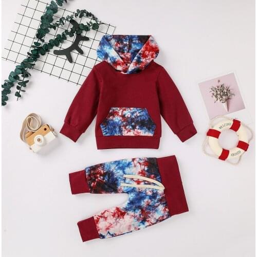 Menoea Newborn Baby Girls Boys Tie Dye Print Hooded Pocket Tops Pants Trousers Kids Casual Tracksuit Outfits 2Ppcs Clothes Sets