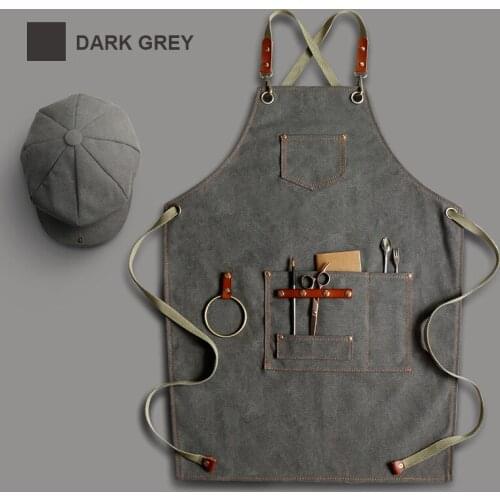 Fashion Canvas Apron Beret Coffee Baking Barber Restaurant Waiter Unisex Work Aprons Uniform Bib