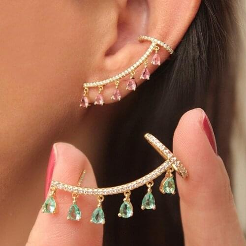 Orgin Summer Korean Fashion Green Crystal Waterdrop Clip Earrings for Women Delicate CZ Zirconia Earrings Jewelry Wholesale