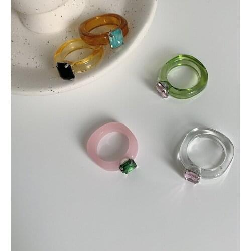 Origin Summer Statement Multicolor Arcylic Resin Ring for Women Unique Design Geometrical Rhinestones Ring Everyday Jewelry
