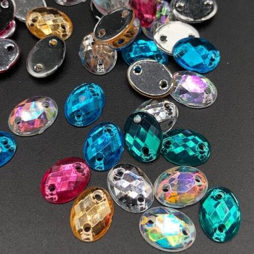 Oval Shape Flat Back With Two Holes Glass Crystal Stones Sew On Rhinestone Beads Wedding Dress Shoes Bags DIY Trim Accessories