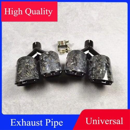 Pair Forged Carbon Exhaust Tips with Black Burnt For Universal Three Layers Car Muffler Back Muffler Pipe