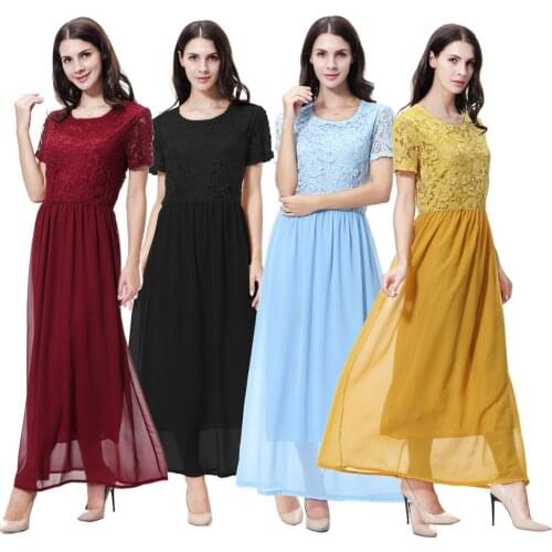 Summer Formal Chiffon Short Sleeves Dubai Abaya Dress women Muslim Dreses Islamic Clothing Muslim Long Robe Gowns CN-083