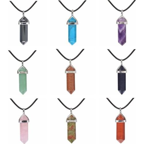 QIMOSHI Chakra Reiki Healing Dowsing Crystal Pendulum Hexagon Point Stones Pendant Women Necklace Jewelry for Party friendship