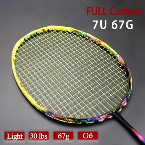 Professional Colorful Ultralight 7U 67g Carbon Fiber Badminton Rackets Strung 22-30LBS With Bags Speed Sports For Adults