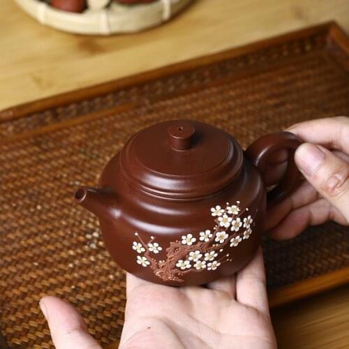 Manufacturers selling 】 undressed ore all hand painted purple zhu mud plum flower teapot clock pot of kung fu