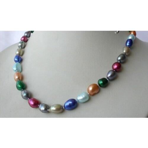 RHJ00118 stunning 11mm baroque multicolor freshwater cultured pearl necklace (A0322)