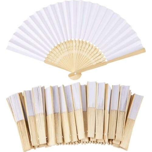 SHGO HOT-50 pcs/lot White Folding Elegant Paper Hand Fan Wedding Party Favors 21cm(white)