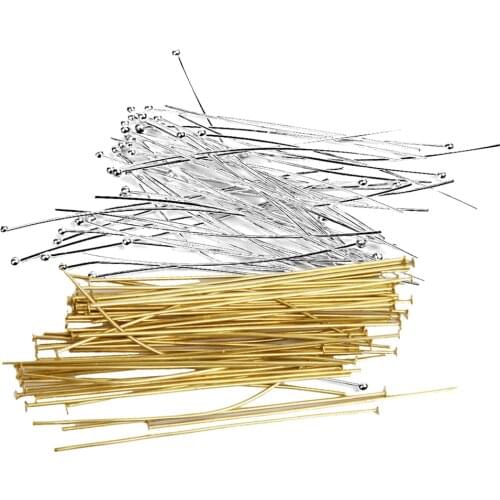 100 Golden+Silver Plated SINGLE DOT Ball Head Pin Headpins 2 Inch/50mm Findings