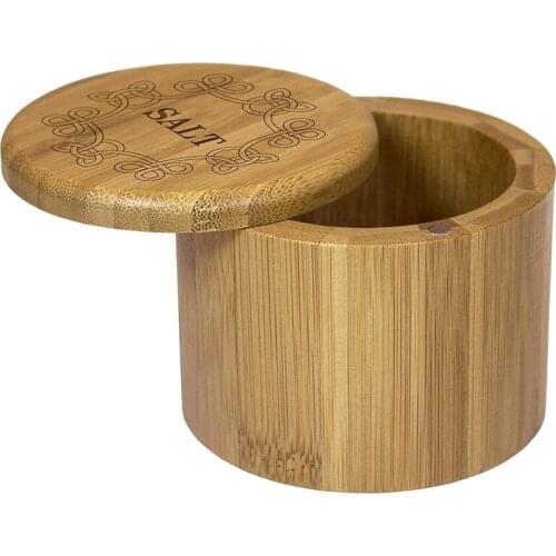 Salt Box, Bamboo Storage Box with Magnetic Swivel Lid, "Salt" Engraved on Lid