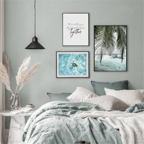 Spray Color Sea Scenery Turtles Plant Leaves Tree Motto Letters Canvas Painting Wall Picture Print Poster Living Room Decoration