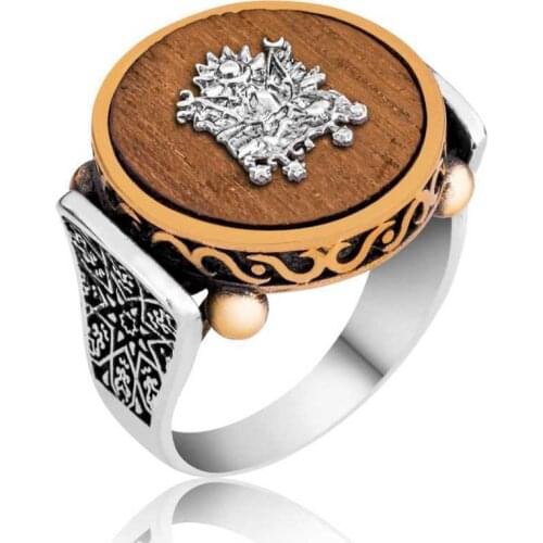Tevuli 925 Sterling Silver Rosewood Tree Ottoman State Coat Of Arms Men 'S Ring