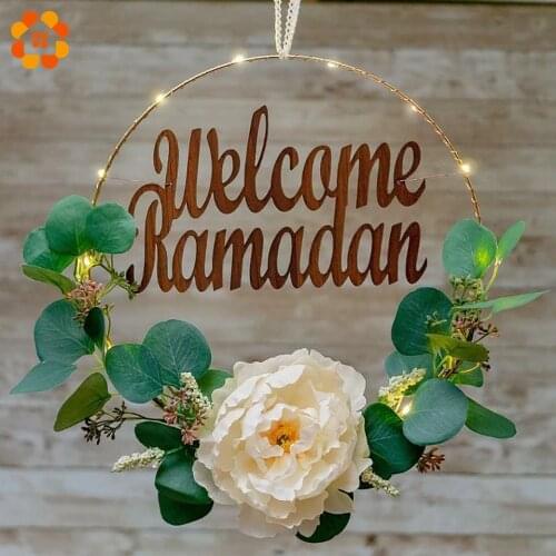 1set Natural Rattan Wreath Eid Mubarak Party Ramadan Kareem Islamic Muslim Festival Party DIY Garland Party Decoration