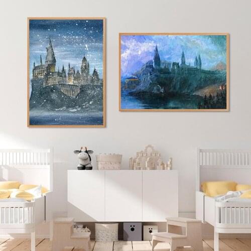 Magical World Castle Abstract Watercolor Painting Art Prints Kids Room Wall Decorative Pictures Cartoon Canvas Posters Decor
