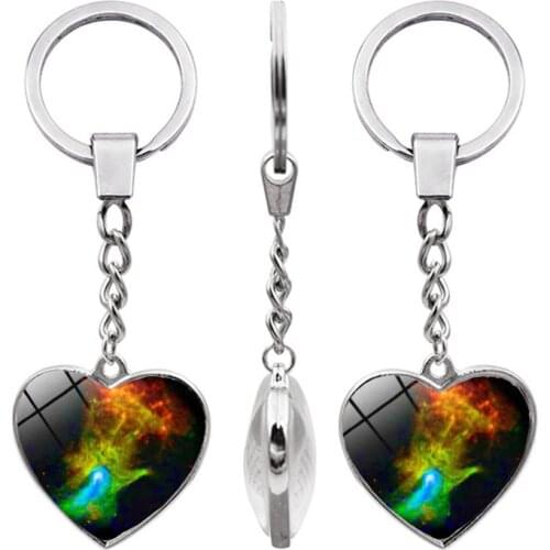 WG 1pc Nebula Double Sided Heart Keychain Metal Keyring Keychain Pendant Car Bag Wallet Decor Keyholder For Women Jewelry