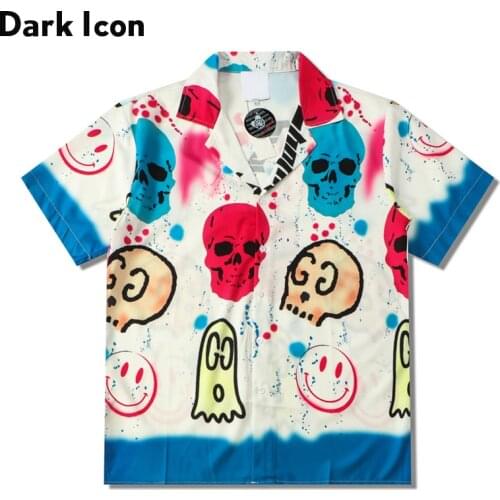 Dark Icon Funny skull print Splash dyeing mens Turn Down shirt hip hop shirt mens 2021 New
